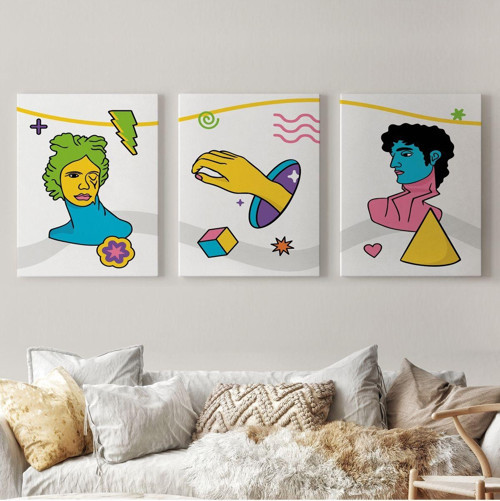 Özel Tasarım, Dekortif Baskı pop Art Renkli Dekoratif Duvar Tablosu Üçlü Set-Es-117