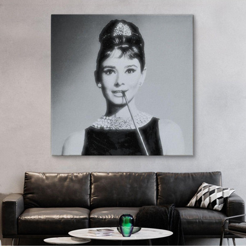 Özel Tasarım, Dekortif Baskı audrey Hepburn'Ün Siyah Bayaz Kanvas Tablosu-5071