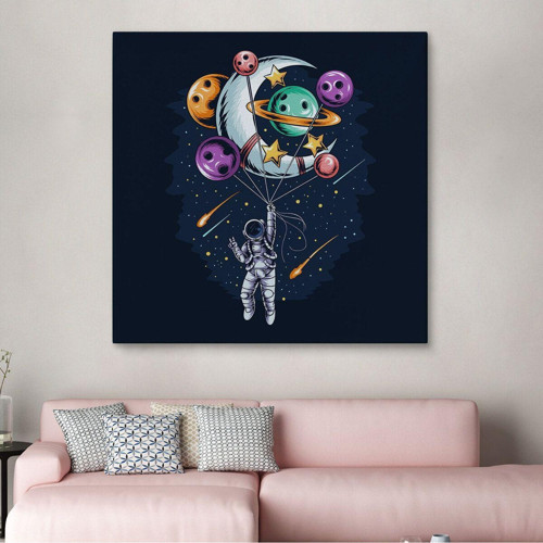 Özel Tasarım, Dekortif Baskı ay Ve Gezegenler İle Uçan Astronot Tablo-5097