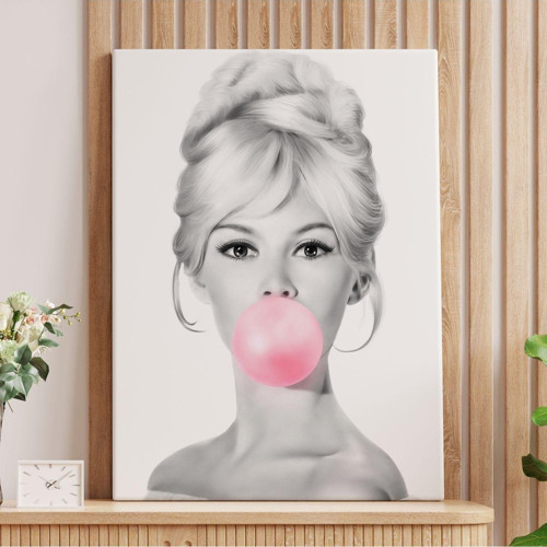Özel Tasarım, Dekortif Baskı brigitte Bardot Kabarcık Sakızlı Dekoratif Kanvas Duvar Tablosu-5108-1