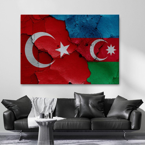 Özel Tasarım, Dekortif Baskı türkiye Azerbaycan Bayrak Desenli Dekoratif Kanvas Tablo-6516