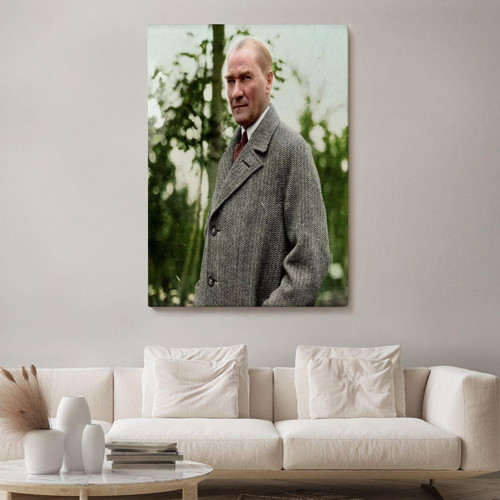 Özel Tasarım, Dekortif Baskı mustafa Kemal Atatürk Paltolu Fotoğrafı Duvar Tablosu-6199