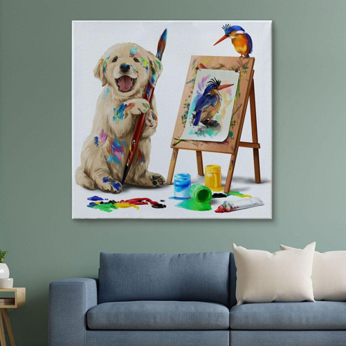 Özel Tasarım, Dekortif Baskı ressam Yavru Köpek Dekoratif Kanvas Tablo-5845