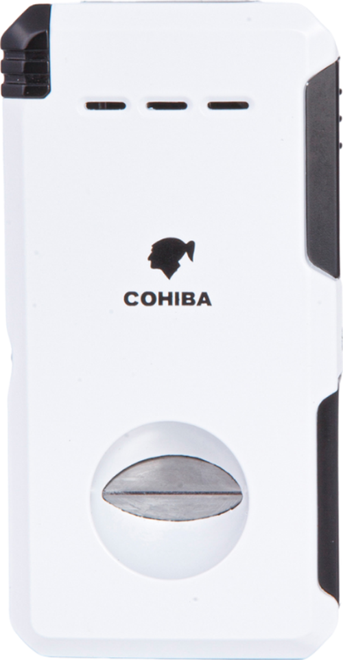 Çift Torch Dahili Açıcı & V Kesici Beyaz Metal Puro Çakmağı