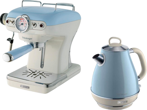 Vintage Mavi Espresso Kahve Makinesi  ve 1.7 Litre Kettle Seti