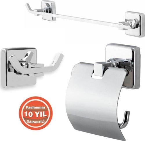 Banyo Wc Aksesuar - Kumru Üçlü Set Paslanmaz %100 Pirinç