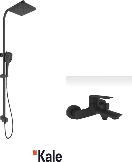 Tandem Banyo Bataryası Ve Raın Square Push Button Duş Barı Siyah