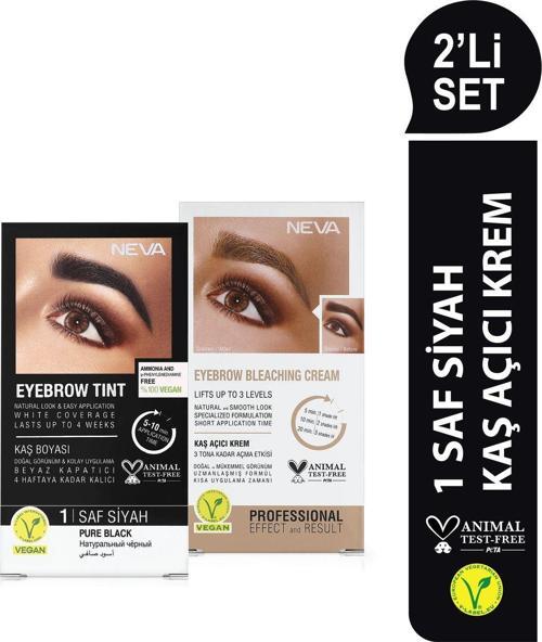 2'Li Set Kaş Boyası 1 Saf Siyah + Kaş Açıcı Krem (Vegan)