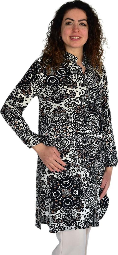 Kadın Uzun Pano Baskılı Desen Viscon Bluz BGL-ST04295
