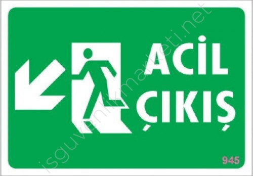 Acil Çıkış Sol Aşağı Uyarı Levhası 17,5x25 KOD:945