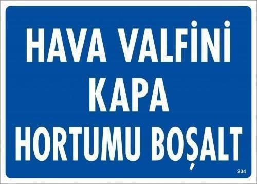 Hava Valfini Kapa Hortumu Boşalt Uyarı Levhası 25x35 KOD:234