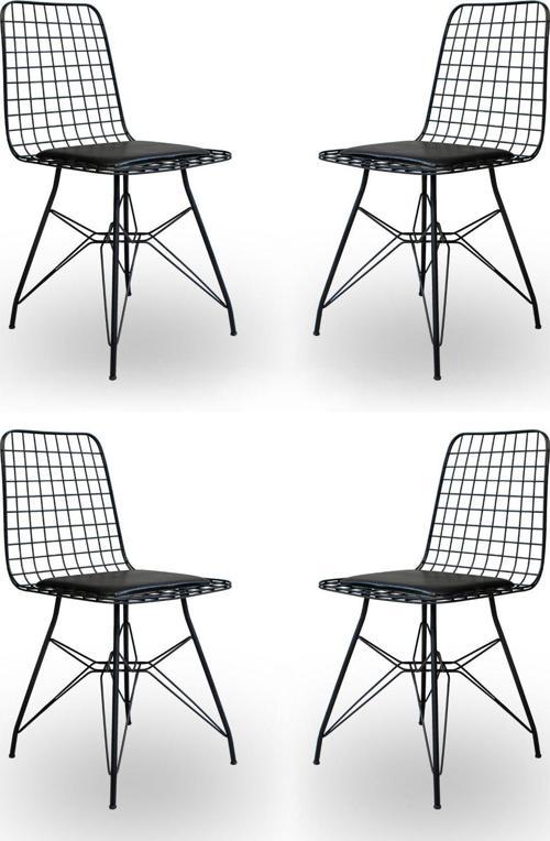 Efsun 4 Adet Tel Sandalye Mutfak Salon Balkon Cafe Kalın Metal Profil