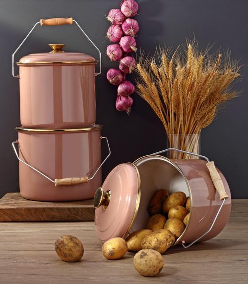 Emaye 3'lü Kahverengi Bakraç Set, 20-22-24 Cm