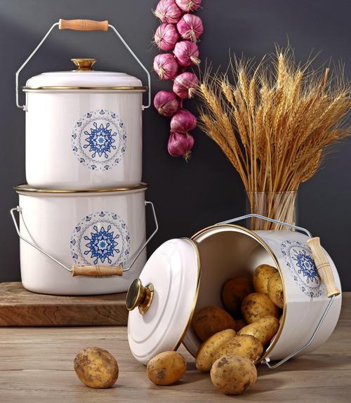 Emaye 3'lü Krem Bakraç Set, 20-22-24 Cm