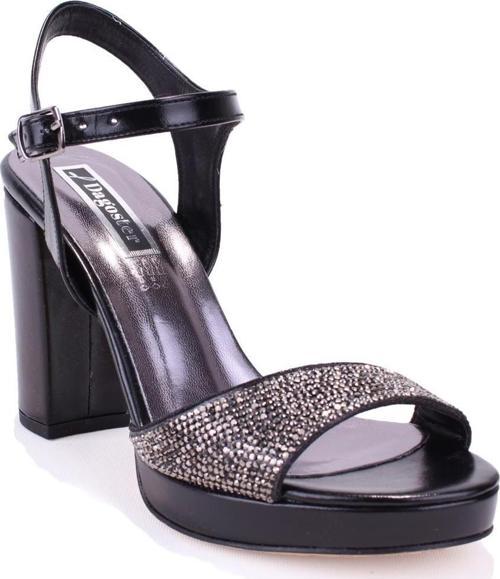 DZA07-337140 Siyah Boncuklu  Platform Topuklu Kadın Ayakkabı