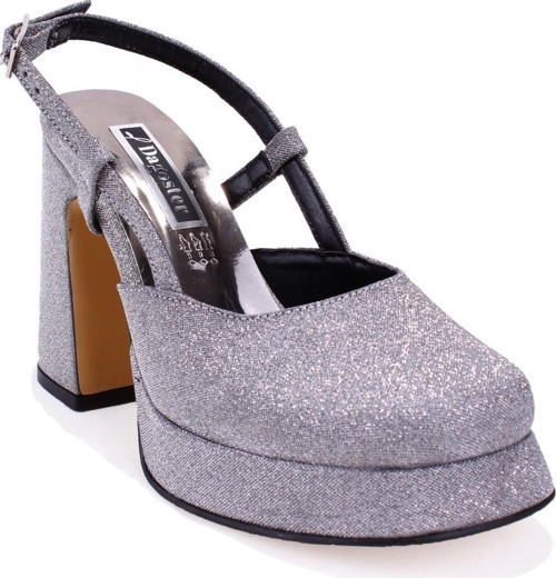 DZA07-337560 Platin Simli Platform Topuklu Kadın Ayakkabı