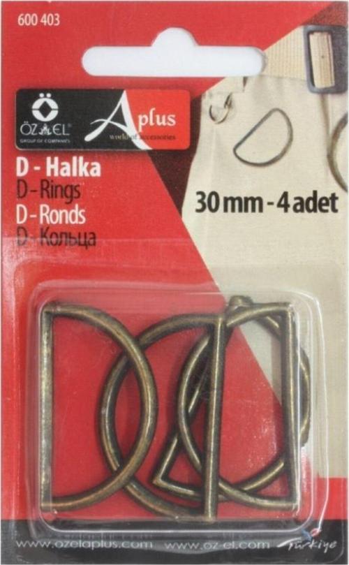 30 Mm 4 Adet D- Halka Metal Antik Kahve Renkli Çanta Aksesuarı 600 403