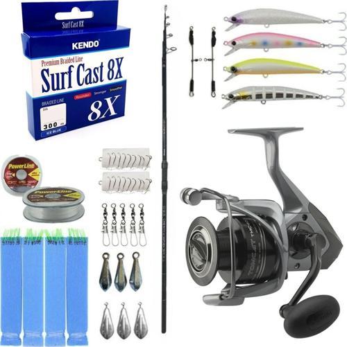 YekOutdoor Profesyonel Surf Olta Seti Okuma Ceymar Tele surf 4.30M 6 Parça Surf Kamışı&Okuma Tomcat TMC-8000 6+1bb Olta 