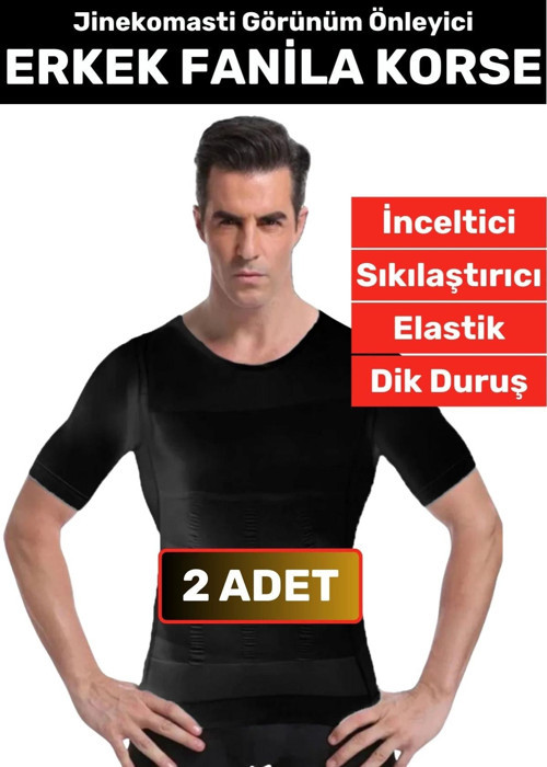 Özel Üretim Jinekomasti Dik Duruş Toparlayıcı Göbek Sıkılaştırıcı Elastik Erkek Fanila Korse 2 Adet