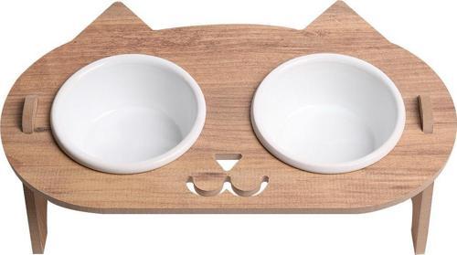 Kedi Mama Standı (8 mm MDF)(BEYAZ / ANTRASİT SERAMİK)( EĞİMLİ KEDİ Modeli )