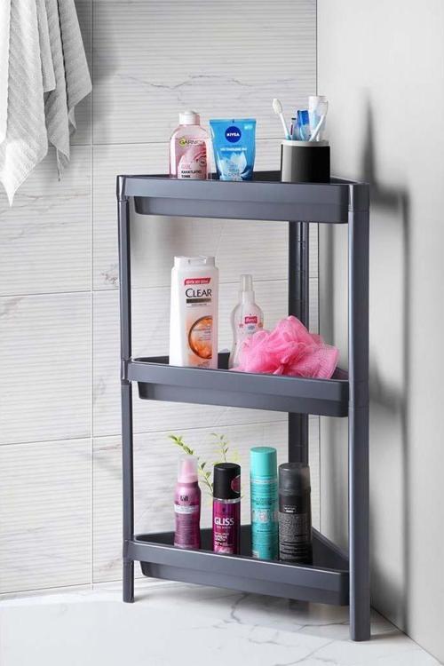 3 Katlı Üçgen Köşe Rafı - Plastik - Banyo, Mutfak, Balkon, Kiler Düzenleyici Raf