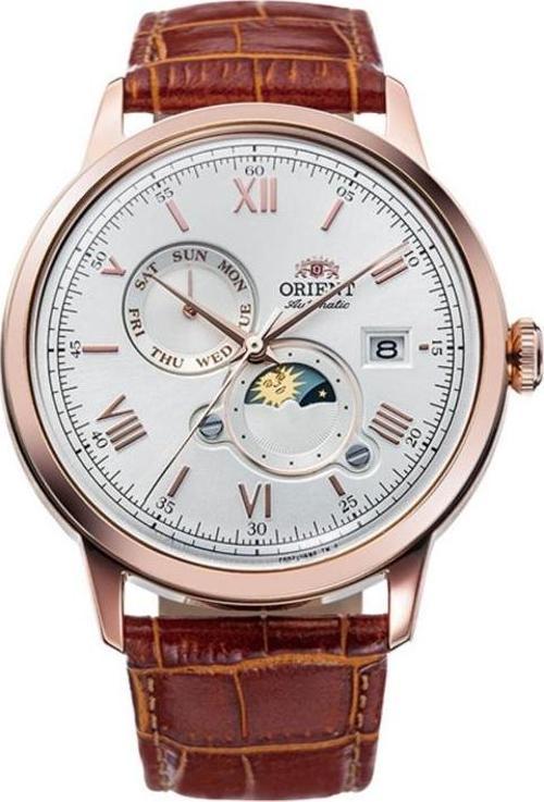 Kurmalı Otomatik Deri Kahverengi Beyaz Kadran Sun&Moon 42 mm Erkek Kol Saati