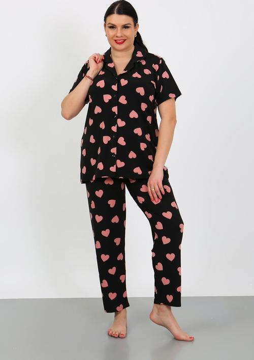 Büyük Beden  Kısa Kollu Milan Gömlek Pijama Takımı- Genç Anne Serisi