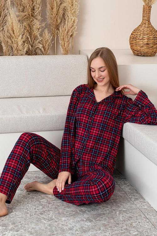 Uzun Kollu Milan Gömlek Pijama Takımı- Soft Seri