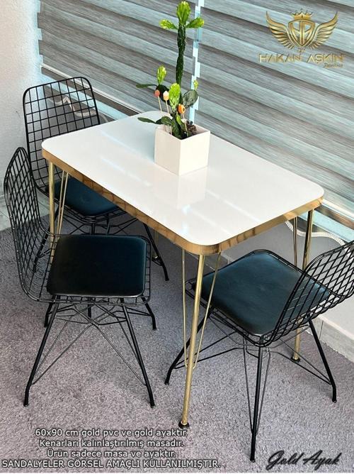 Gold Metal Ayaklı 60X90 Cm Kalınlıklı (Tek Masa) Parlak Beyaz Gold Mutfak - Balkon - Çalışma Masası