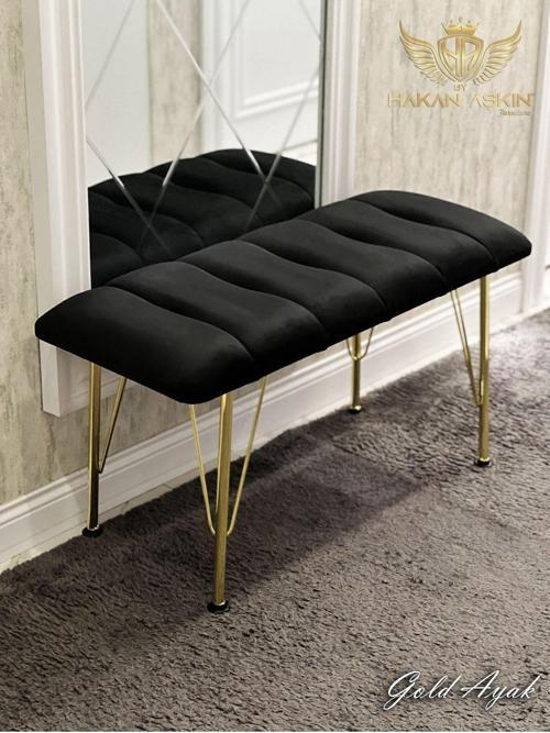 Gold Metal Ayaklı 90 Cm Eco Black Babyface Puf & Bench 2024