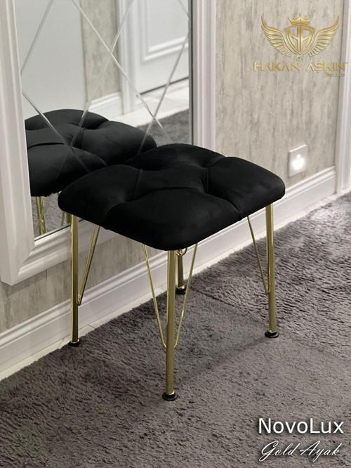 Gold Metal Ayaklı Novolux Puf Black 40X45 Cm