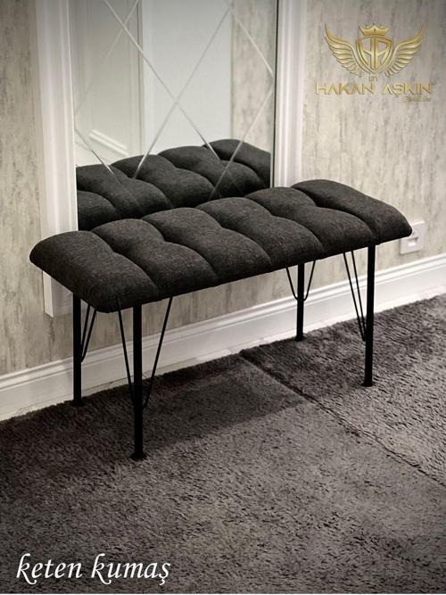 Metal 4 Ayaklı 90 Cm Eco Keten Antrasit Puf & Bench Tekli 2024