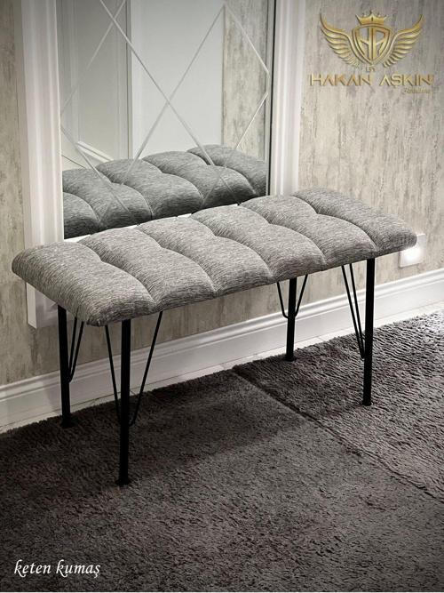 Metal 4 Ayaklı 90 Cm Eco Keten Gri Puf & Bench Tekli 2024