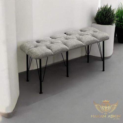 Metal 5 Ayaklı Keten Kumaş Puf & Bench Gri 2024