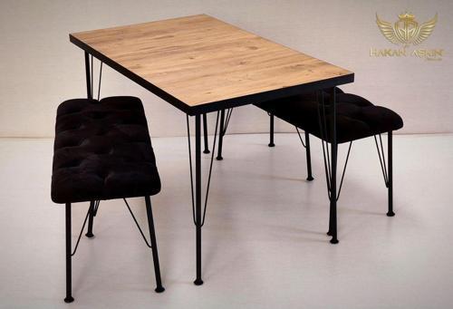 Metal Ayaklı 70X120 Cm Atlantik Çam Lux Masa Ve Bench Takımı 2024