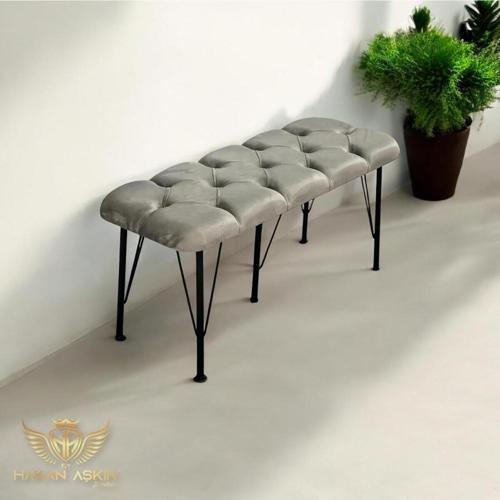 Metal Ayaklı Babyface Puf & Bench Açık Gri