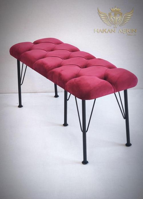 Metal Ayaklı Babyface Puf & Bench Bordo