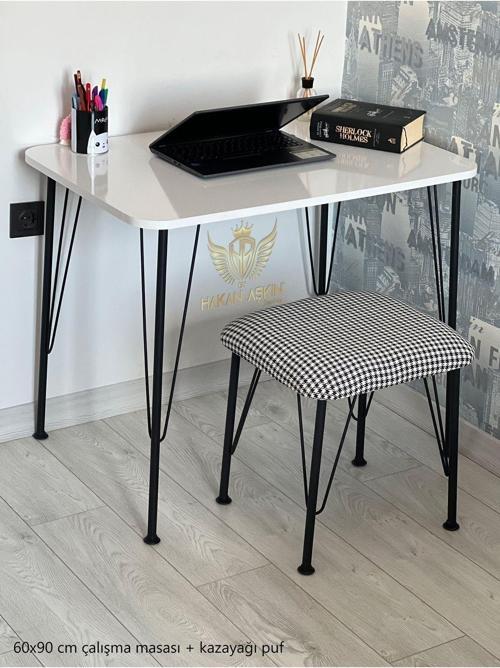 Metal Ayaklı Dübel Montajlı 60X90 Cm Beyaz Eclipse + Kazayağı Puf Çalışma Masası 2024