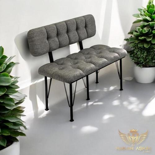 Metal Ayaklı Metal Alt Kasalı Keten Gri New 2024 Sırtlı Bench Bank