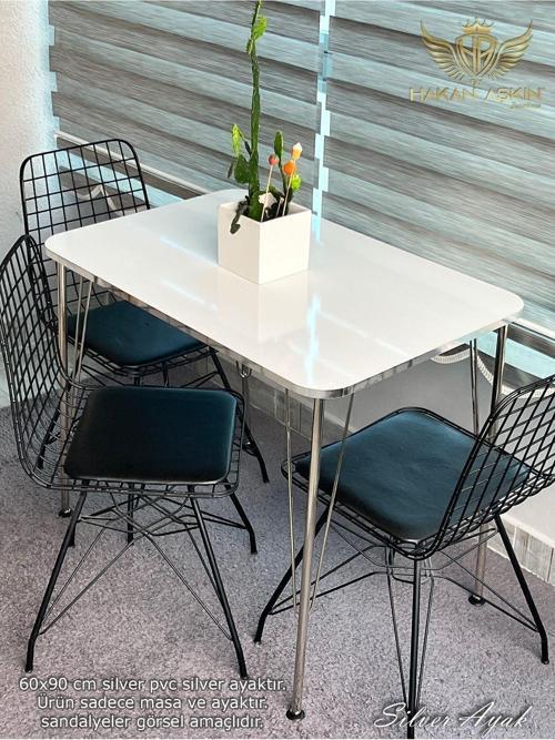 Silver Metal Ayaklı 60X90 Cm (Tek Masa) Parlak Beyaz Silver 2024 Mutfak - Balkon - Çalışma Masası