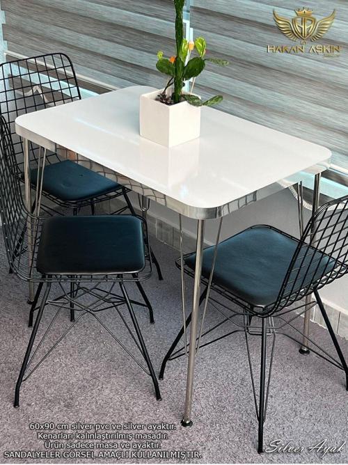 Silver Metal Ayaklı 60X90 Cm Kalınlıklı (Tek Masa) Parlak Beyaz Mutfak - Balkon - Çalışma Masası2024