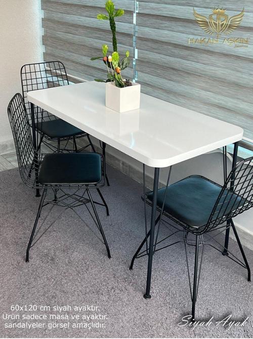 Siyah Ayaklı 60X120 Cm Kalınlıklı (Tek Masa) Parlak Beyaz Mutfak - Balkon - Çalışma Masası 2024