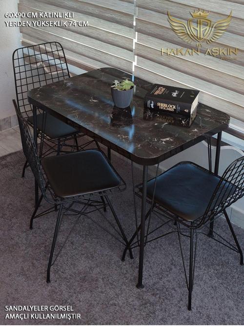 Siyah Metal Ayaklı 60X90 Cm Kalınlıklı (Tek Masa) Black Marblemutfak - Balkon - Çalışma Masası
