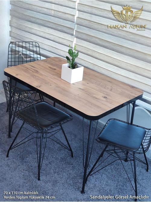 Siyah Metal Ayaklı 70X110 Cm Kalınlıklı (Tek Masa) Çam Eclipse Balkon - Çalışma - Mutfak Masası 2024