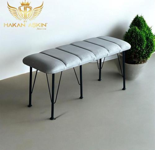 Siyah Metal Ayaklı Line Style 2024 Babyface Puf & Bench Orta Ton Gri