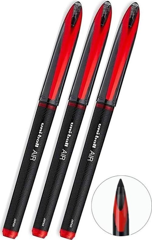 Kırmızı Pilot Kalem 3 Adet Uniball Air Mikro 0.5 mm Roller Pilot Kalem Uba-188-M Roller Uçlu Likit Mürekkep Pilot Kalem