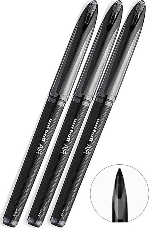 Siyah Pilot Kalem 3 Adet Uniball Air Mikro 0.5 mm Roller Pilot Kalem Uba-188-M Roller Uçlu Likit Mürekkepli Pilot Kalem