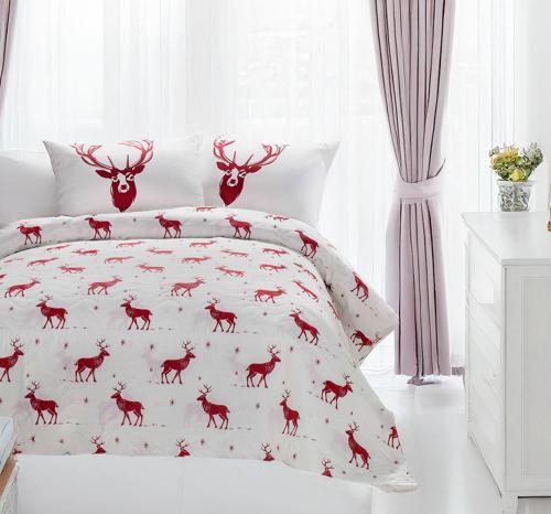 Kapitone Yatak Örtüsü Seti Tek Kişilik Geyik Bordo