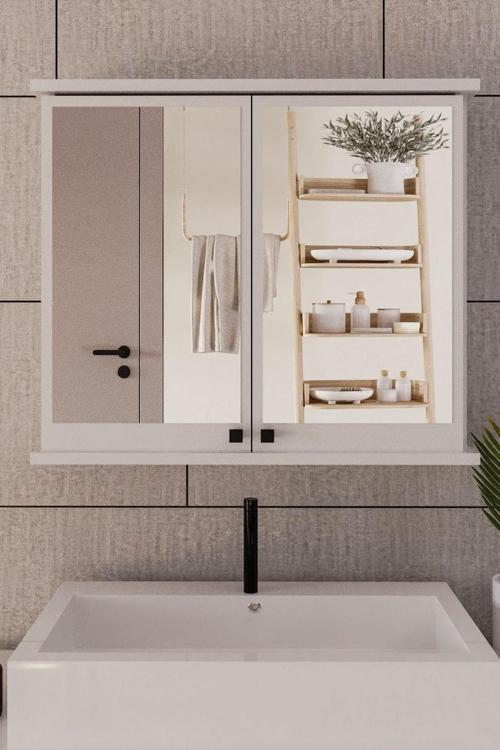 AD-2 Lavabo Üstü 2 Kapaklı Aynalı Banyo Dolabı, Beyaz