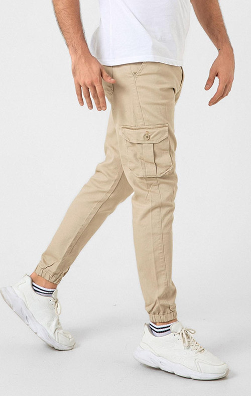 Kargo Cepli, Fermuarlı Paça Lastikli Esnek Kumaş Slim Fit Gabardin Erkek Kargo Pantolon